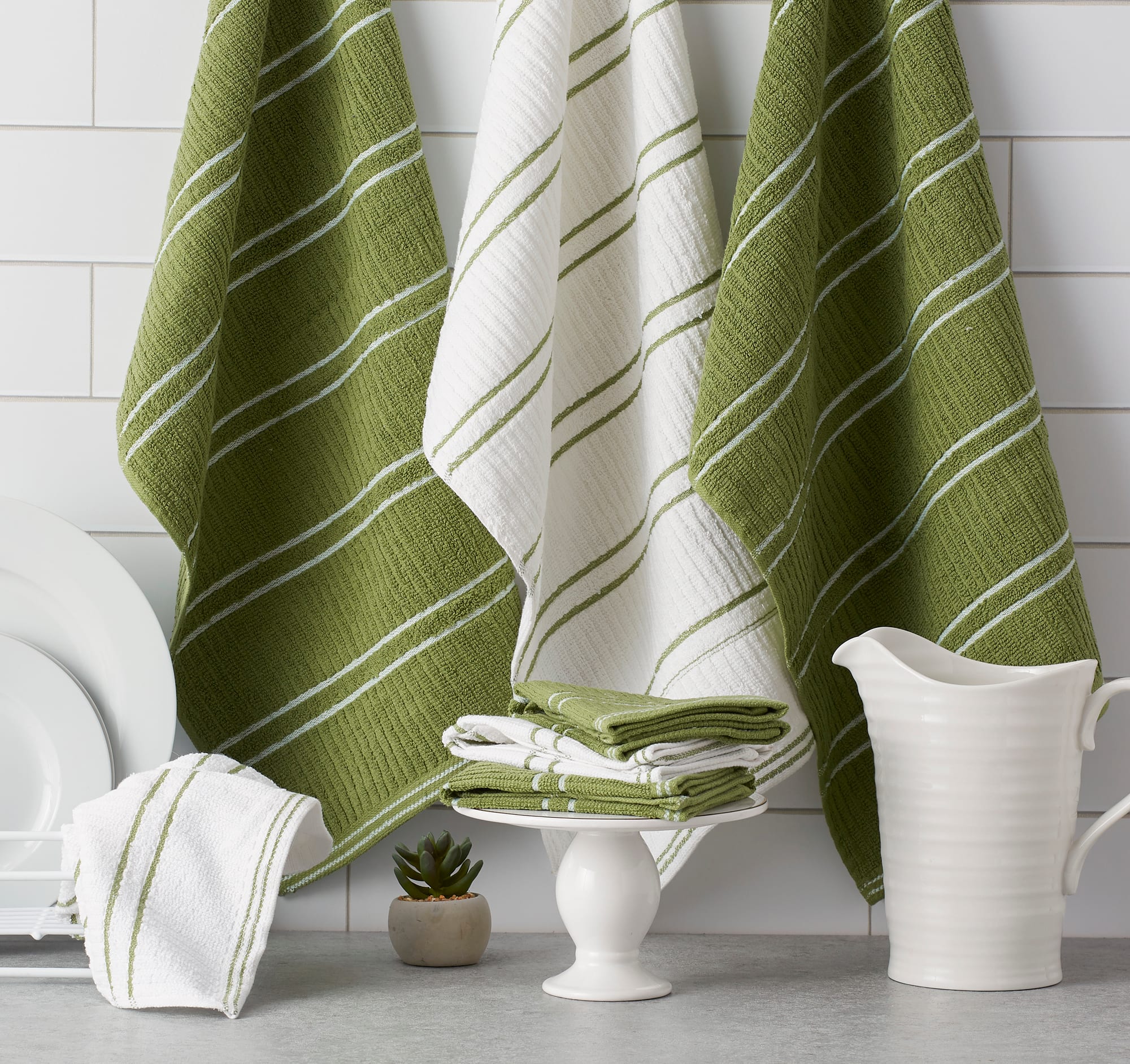 DII® Green Ribbed Terry Dishtowel & Dishcloth Set